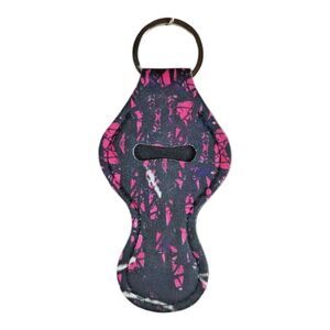 Multicolor Abstract Neoprene Keychain Key Ring Coin Holder Silver Tone Metal